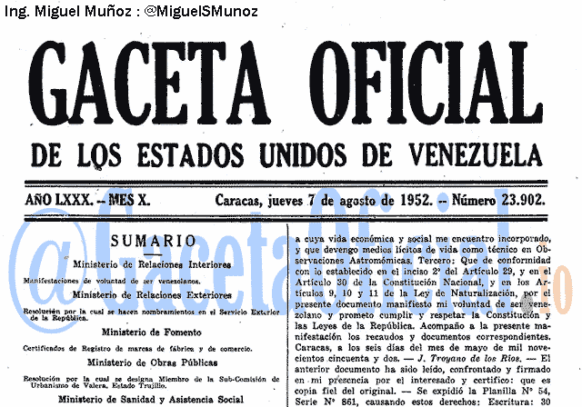 Gaceta Oficial 23902 del 7 Agosto 1952