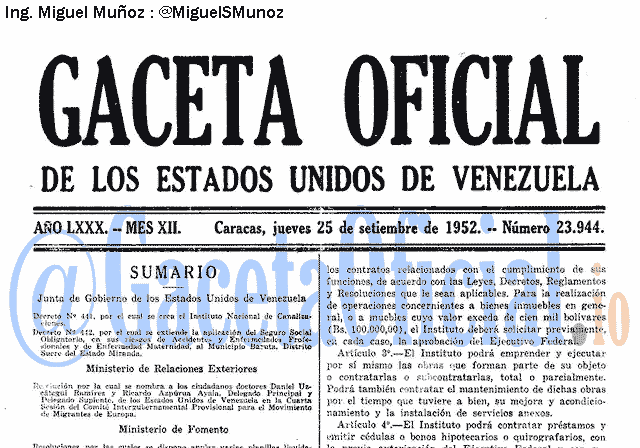 Gaceta Oficial 23944 del 25 Septiembre 1952