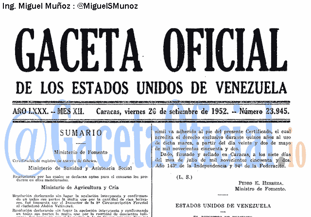 Gaceta Oficial 23945 del 26 Septiembre 1952