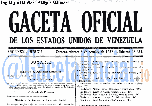 Gaceta Oficial 23951 del 3 Octubre 1952