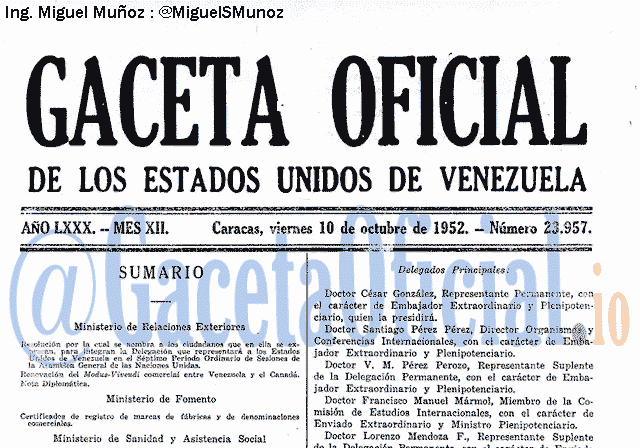 Gaceta Oficial 23957 del 10 Octubre 1952