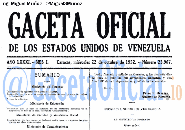 Gaceta Oficial 23967 del 22 Octubre 1952