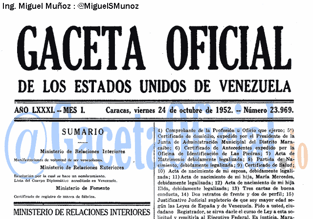 Gaceta Oficial 23969 del 24 Octubre 1952