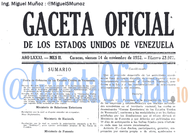 Gaceta Oficial 23987 del 14 Noviembre 1952
