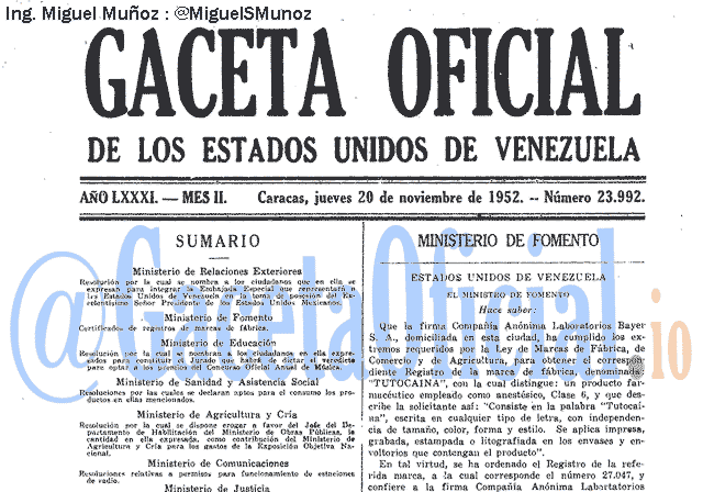 Gaceta Oficial 23992 del 20 Noviembre 1952