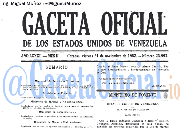 Gaceta Oficial 23993 del 21 Noviembre 1952