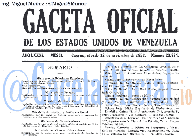 Gaceta Oficial 23994 del 22 Noviembre 1952