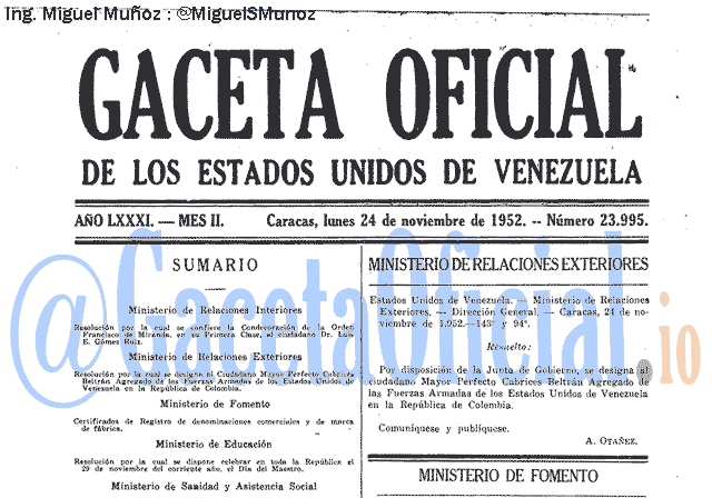 Gaceta Oficial 23995 del 24 Noviembre 1952