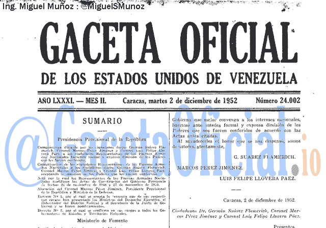 Gaceta Oficial 24002 del 2 Diciembre 1952