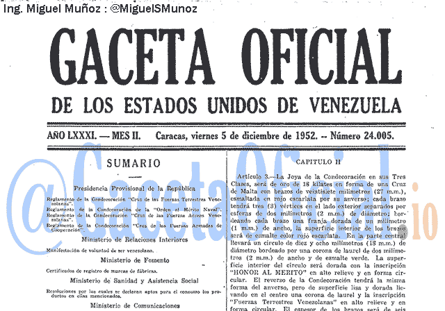 Gaceta Oficial 24005 del 5 Diciembre 1952