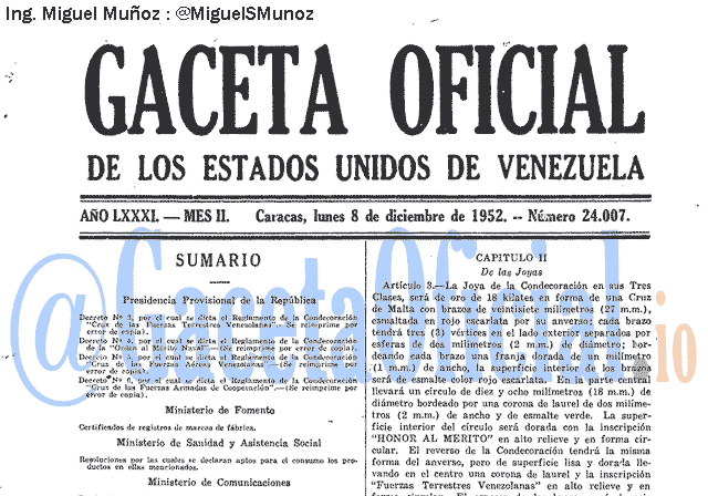 Gaceta Oficial 24007 del 8 Diciembre 1952
