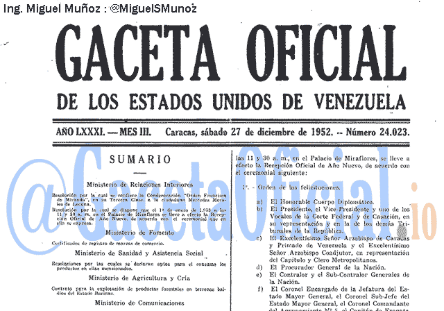 Gaceta Oficial 24023 del 27 Diciembre 1952