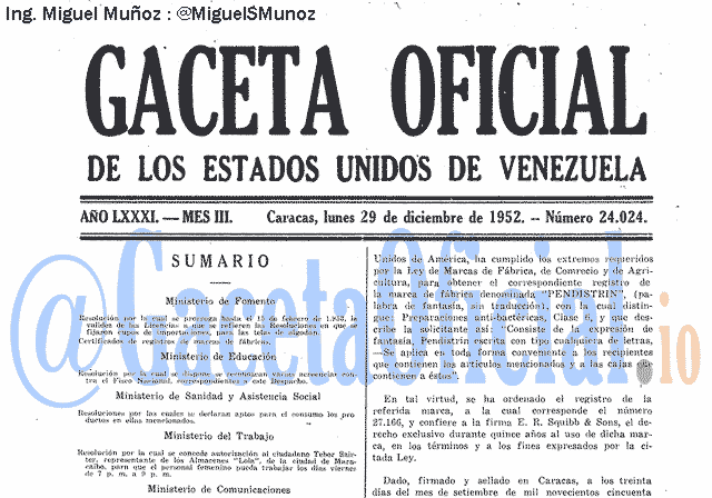 Gaceta Oficial 24024 del 29 Diciembre 1952