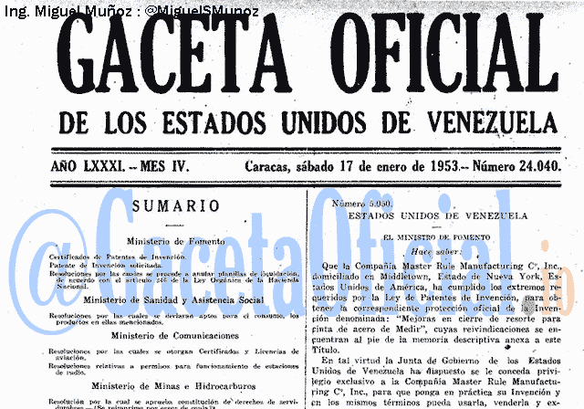 Gaceta Oficial 24040 del 17 Enero 1953