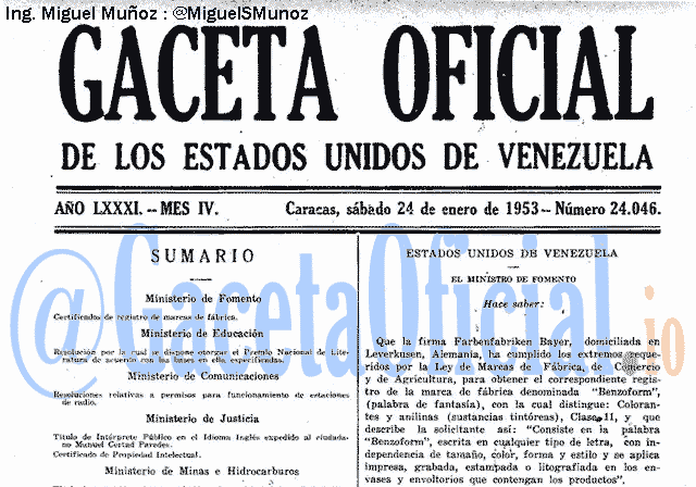 Gaceta Oficial 24046 del 24 Enero 1953