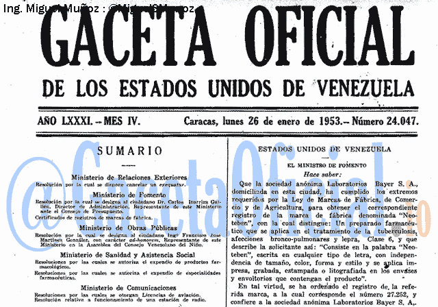 Gaceta Oficial 24047 del 26 Enero 1953