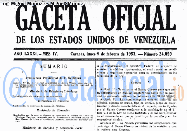 Gaceta Oficial 24059 del 9 Febrero 1953