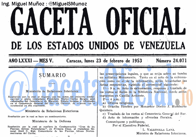 Gaceta Oficial 24071 del 23 Febrero 1953