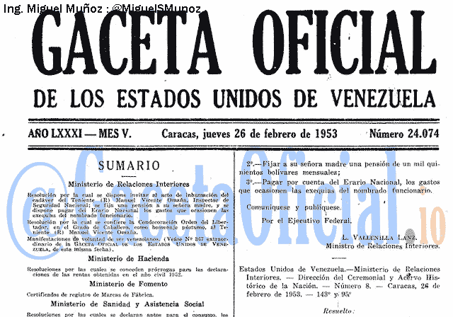 Gaceta Oficial 24074 del 26 Febrero 1953
