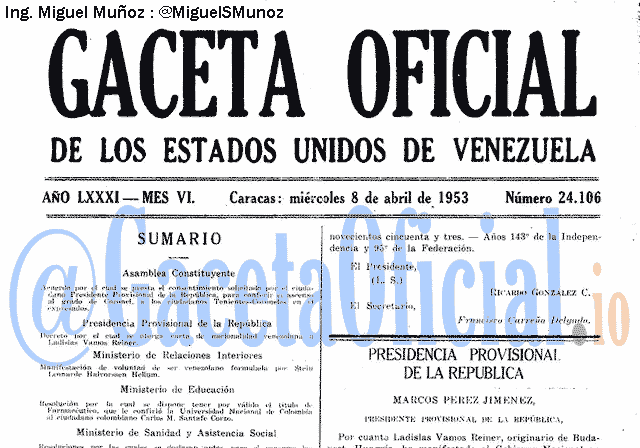 Gaceta Oficial 24106 del 8 Abril 1953