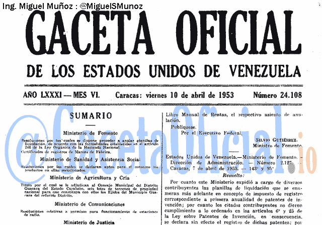 Gaceta Oficial 24108 del 10 Abril 1953