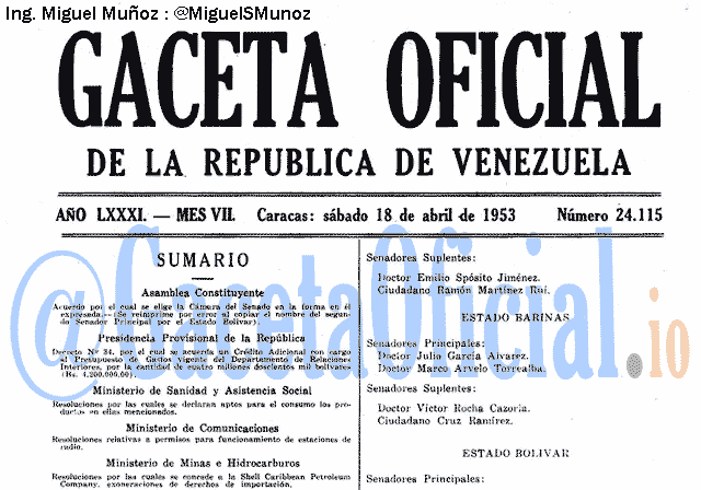 Gaceta Oficial 24115 del 18 Abril 1953