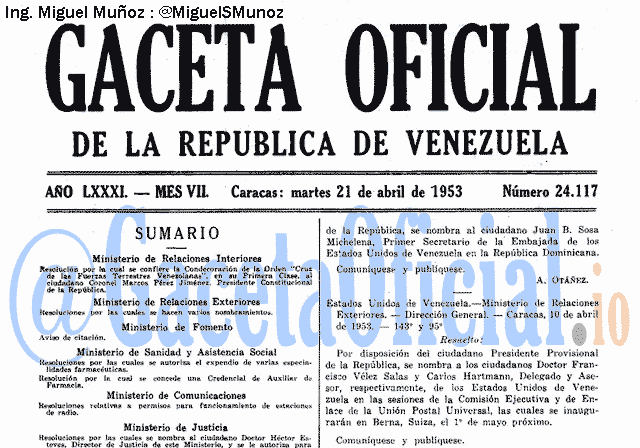 Gaceta Oficial 24117 del 21 Abril 1953
