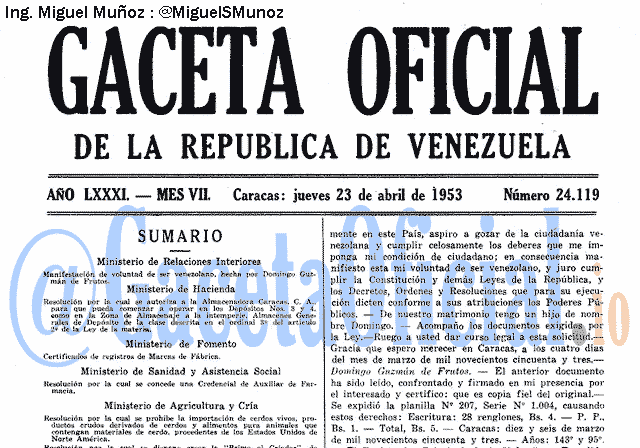 Gaceta Oficial 24119 del 23 Abril 1953