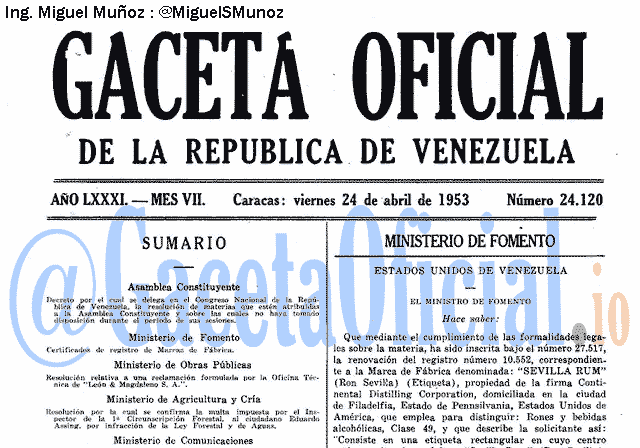 Gaceta Oficial 24120 del 24 Abril 1953