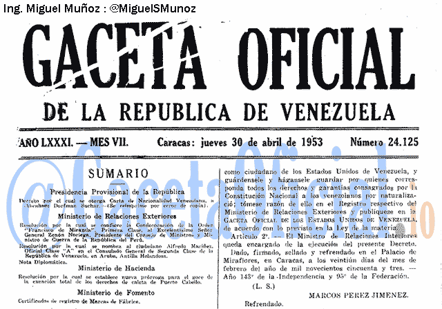 Gaceta Oficial 24125 del 30 Abril 1953