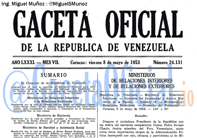 Gaceta Oficial 24131 del 8 Mayo 1953