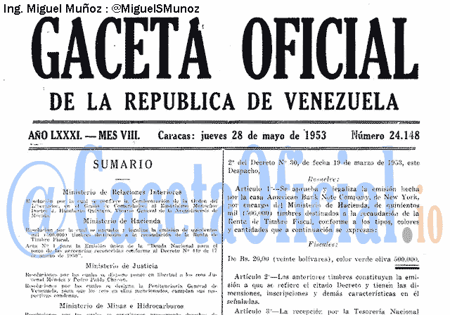 Gaceta Oficial 24148 del 28 Mayo 1953