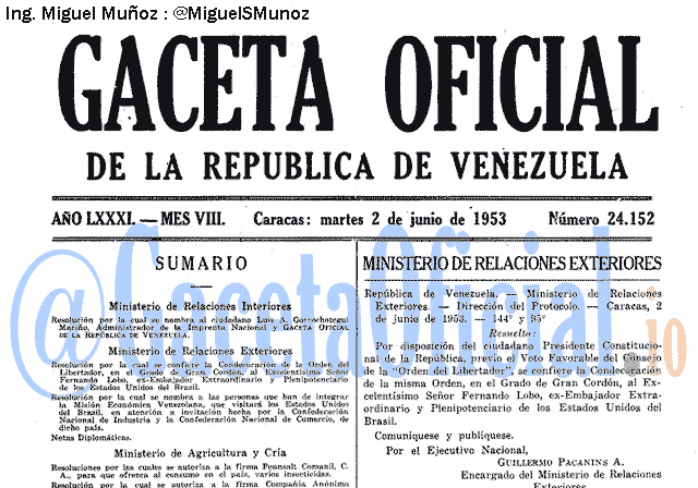 Gaceta Oficial 24152 del 2 Junio 1953