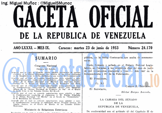 Gaceta Oficial 24170 del 23 Junio 1953