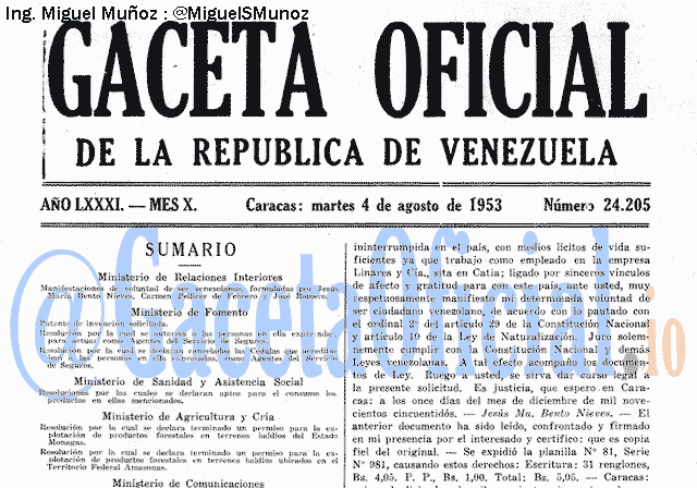 Gaceta Oficial 24205 del 4 Agosto 1953