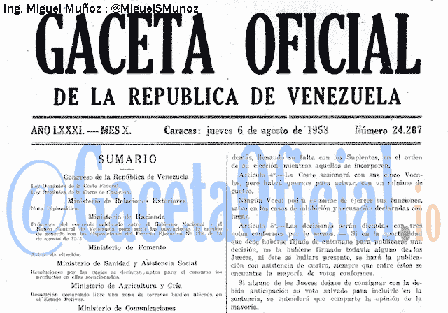 Gaceta Oficial 24207 del 6 Agosto 1953