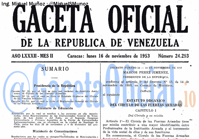 Gaceta Oficial 24293 del 16 Noviembre 1953