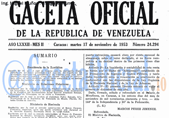 Gaceta Oficial 24294 del 17 Noviembre 1953