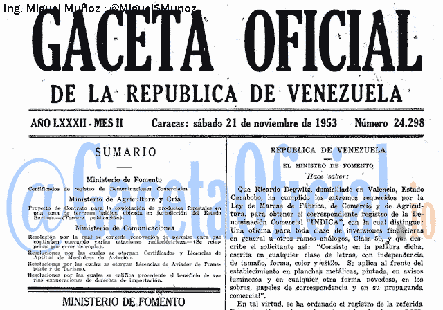 Gaceta Oficial 24298 del 21 Noviembre 1953