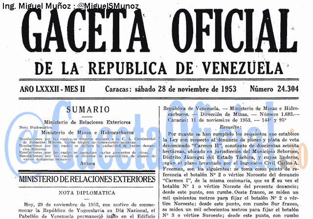 Gaceta Oficial 24304 del 28 Noviembre 1953