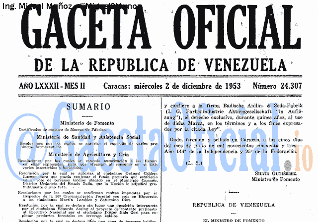 Gaceta Oficial 24307 del 2 Diciembre 1953