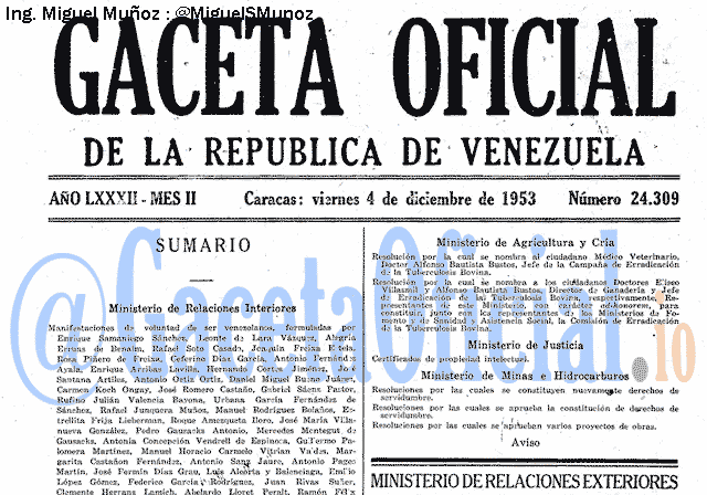 Gaceta Oficial 24309 del 4 Diciembre 1953