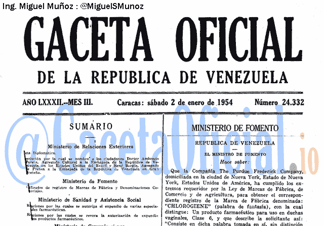 Gaceta Oficial 24332 del 2 Enero 1954