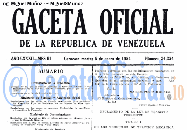 Gaceta Oficial 24334 del 5 Enero 1954