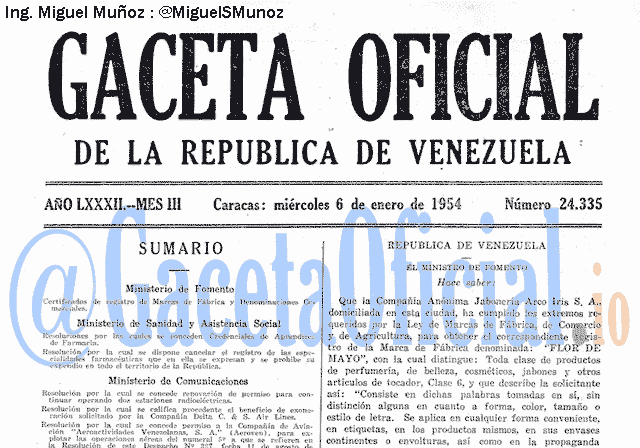 Gaceta Oficial 24335 del 6 Enero 1954