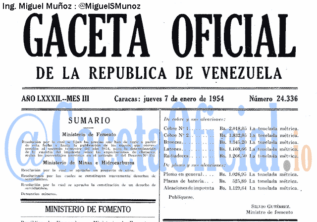 Gaceta Oficial 24336 del 7 Enero 1954