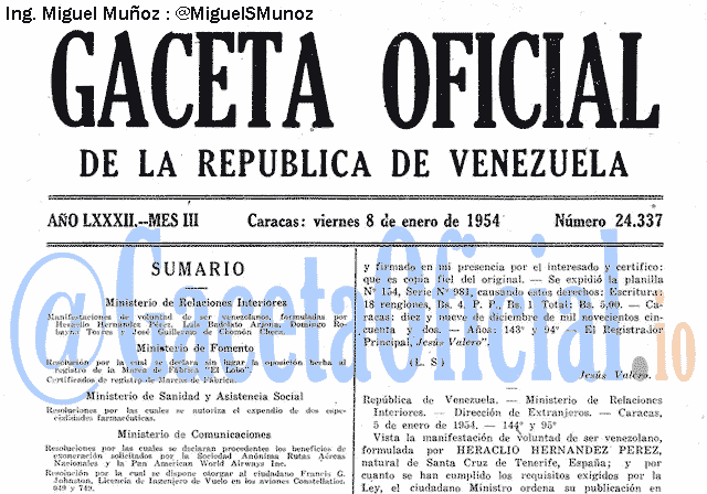 Gaceta Oficial 24337 del 8 Enero 1954