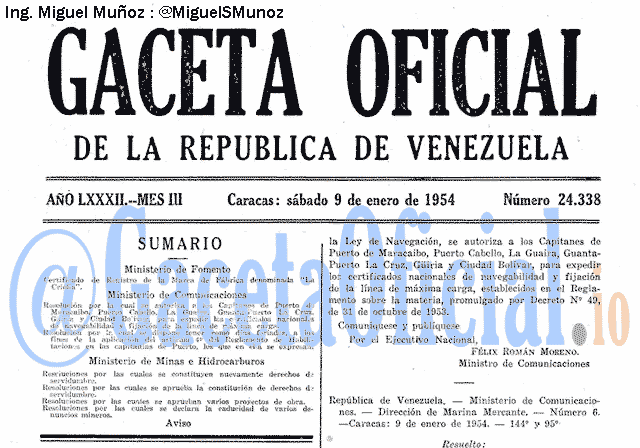 Gaceta Oficial 24338 del 9 Enero 1954