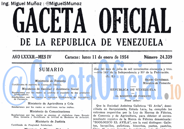 Gaceta Oficial 24339 del 11 Enero 1954
