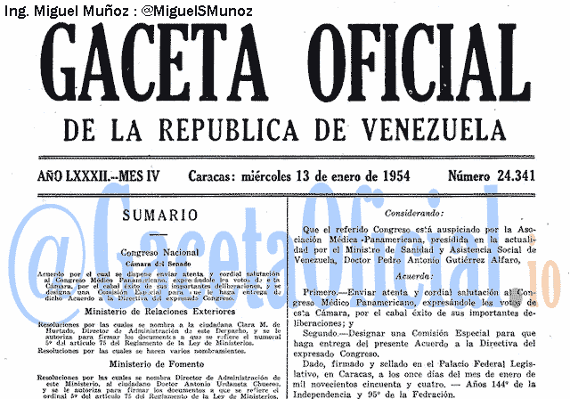Gaceta Oficial 24341 del 13 Enero 1954